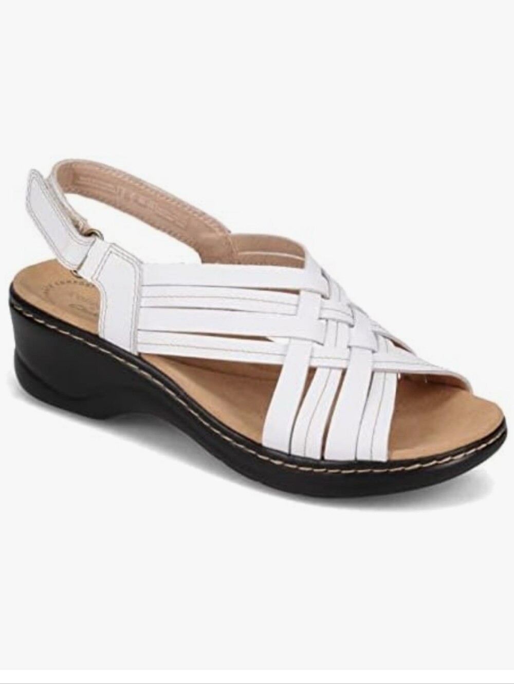Clarks Lexi Carmen White Leather Woven Slingback Wedge Sandals – W 10